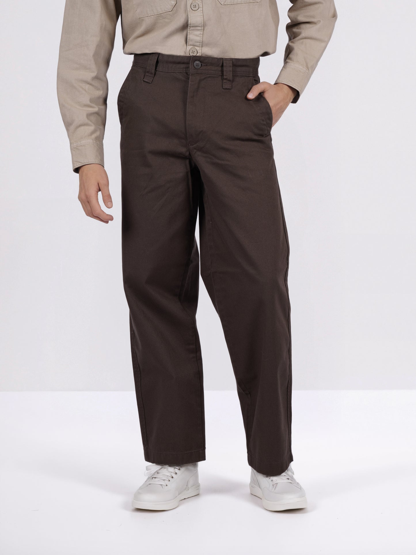 Celio* Men Maroon Solid Baggy Fit Cotton Trousers
