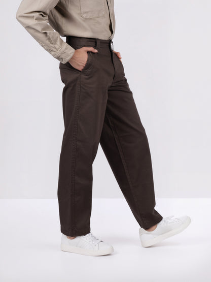 Celio* Men Maroon Solid Baggy Fit Cotton Trousers