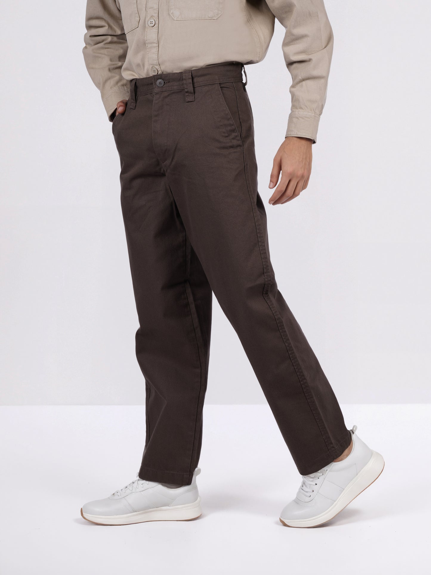 Celio* Men Maroon Solid Baggy Fit Cotton Trousers
