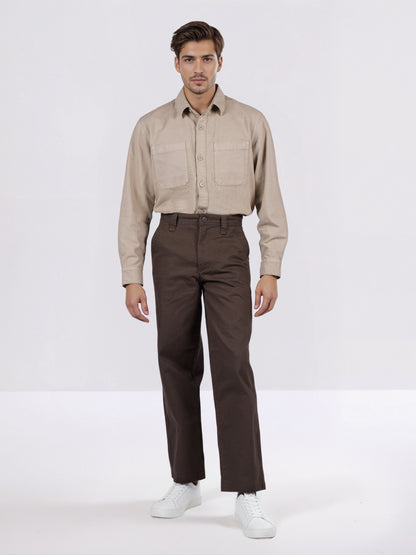 Celio* Men Maroon Solid Baggy Fit Cotton Trousers