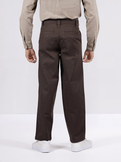 Celio* Men Maroon Solid Baggy Fit Cotton Trousers