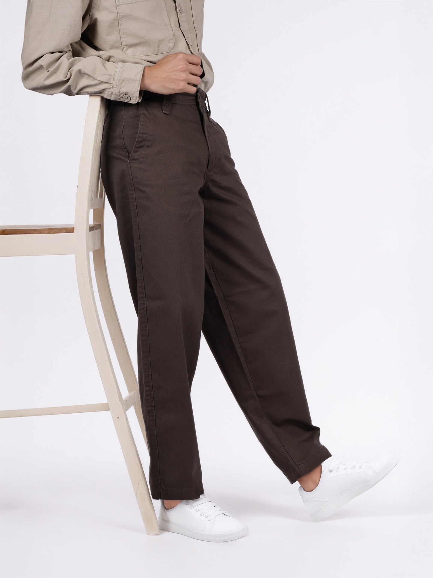 Celio* Men Maroon Solid Baggy Fit Cotton Trousers