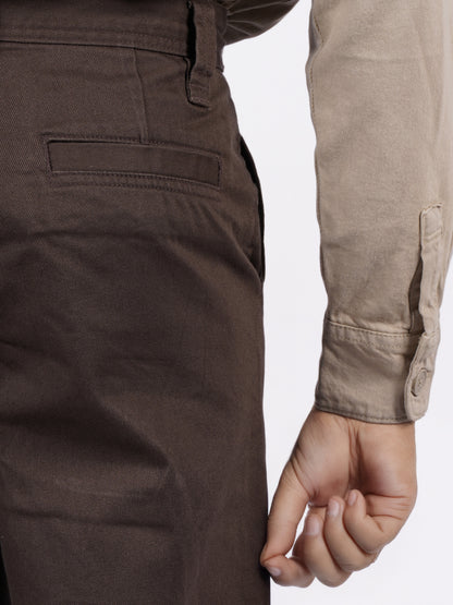 Celio* Men Maroon Solid Baggy Fit Cotton Trousers