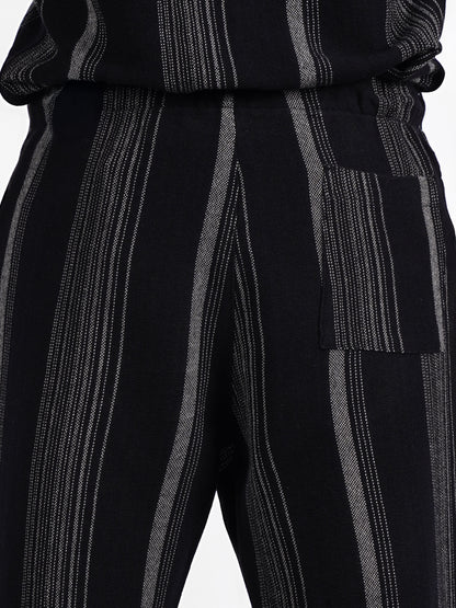 Celio* Men Black Striped Straight Fit Cotton Casual Trouser