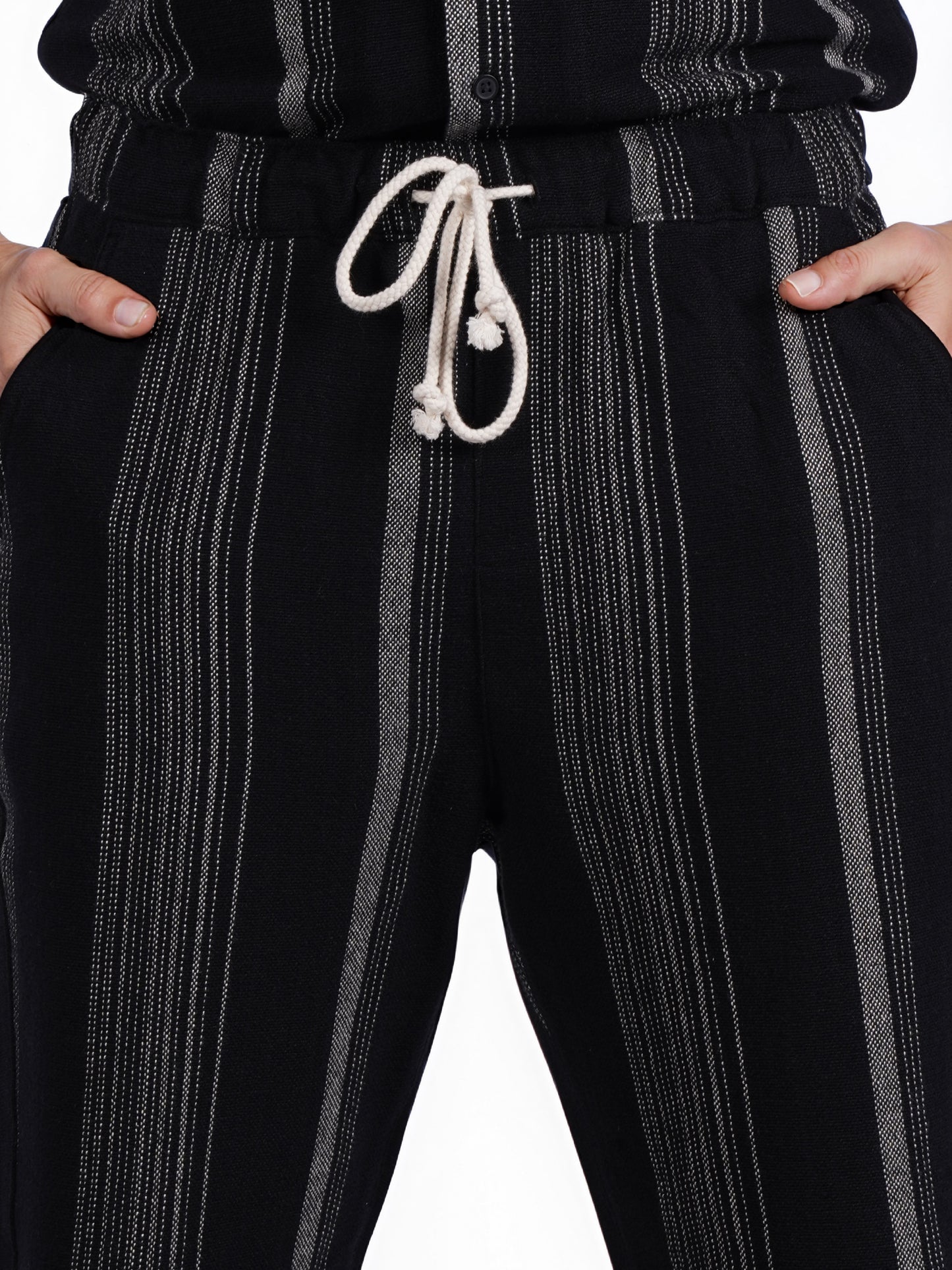 Celio* Men Black Striped Straight Fit Cotton Casual Trouser