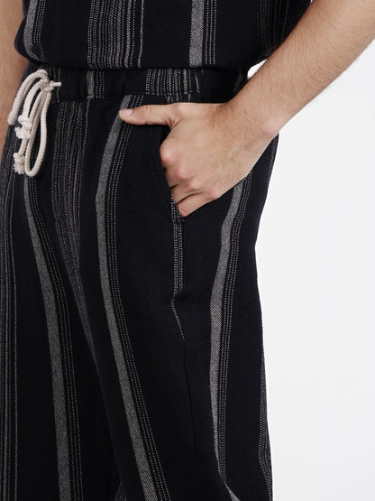 Celio* Men Black Striped Straight Fit Cotton Casual Trouser