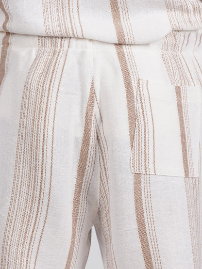 Celio* Men Beige Striped Straight Fit Cotton Casual Trouser