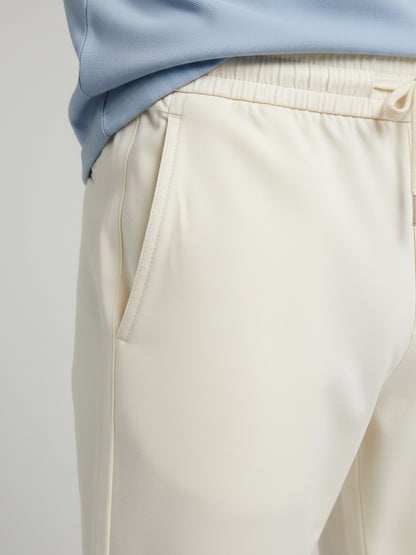 Celio Men  Cream Solid straight-fit Poly-Blend Trousers