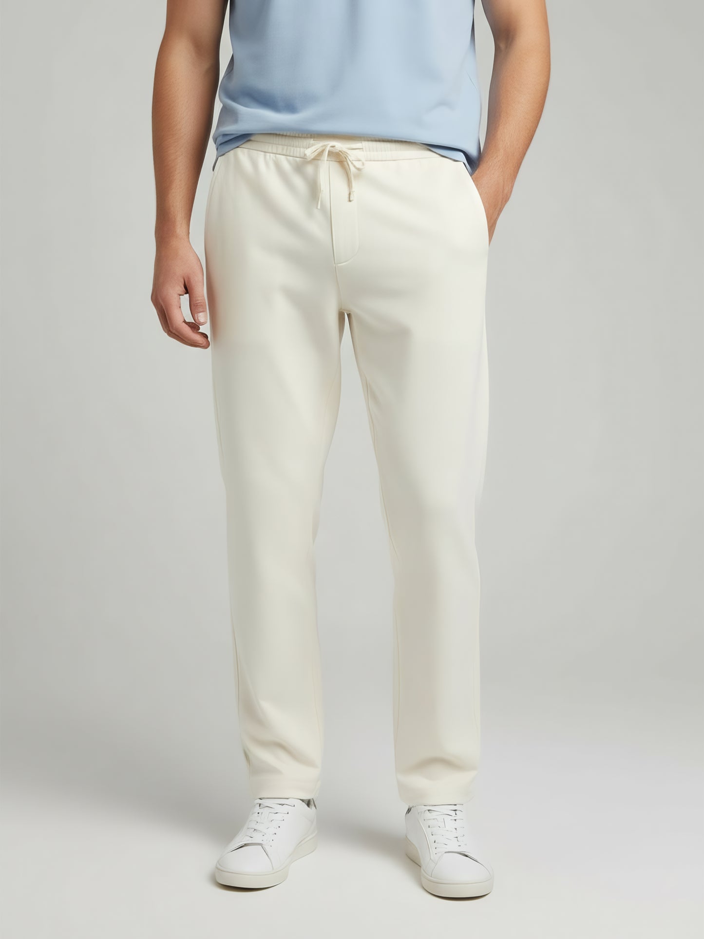 Celio Men  Cream Solid straight-fit Poly-Blend Trousers