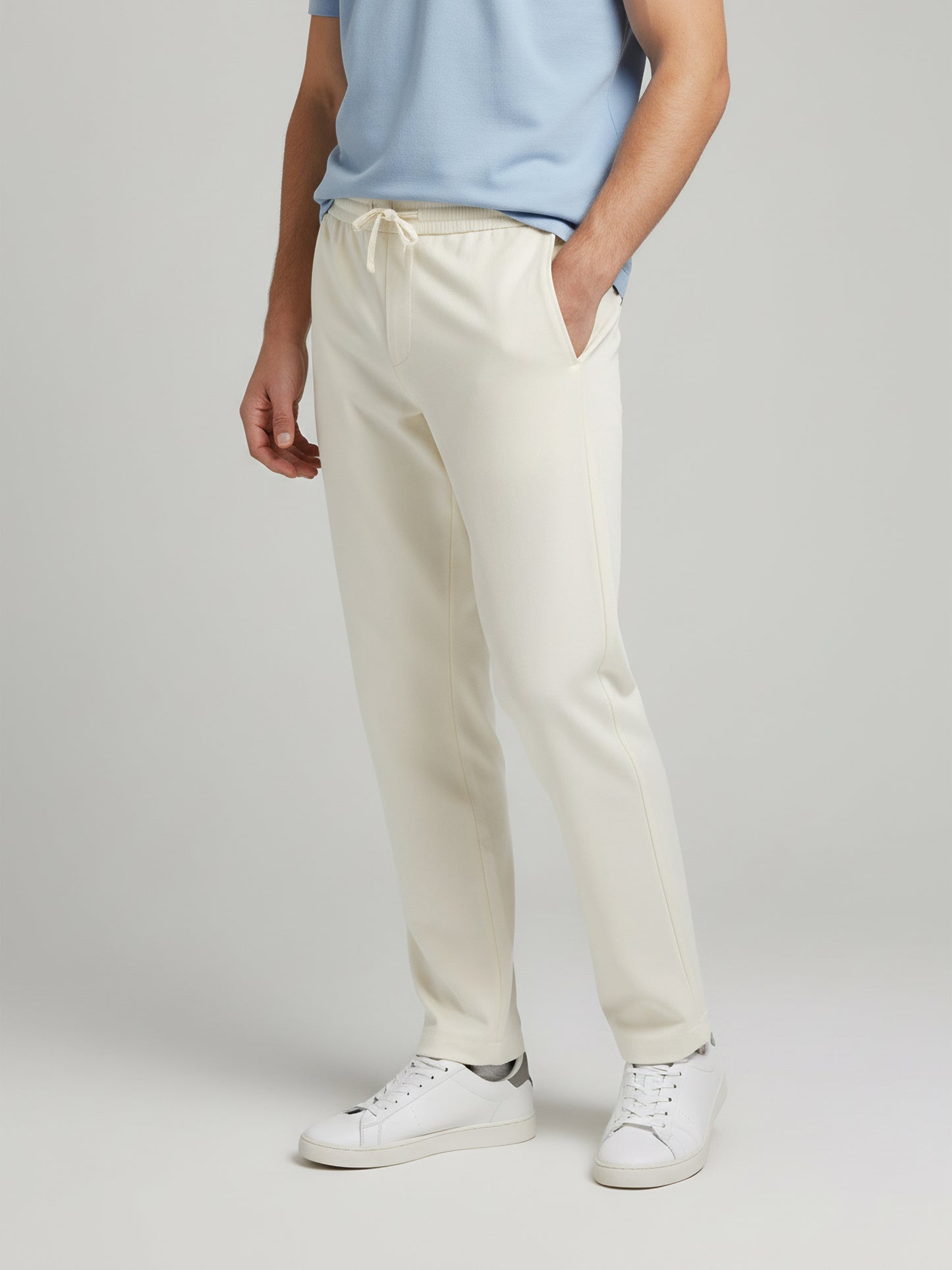 Celio Men  Cream Solid straight-fit Poly-Blend Trousers