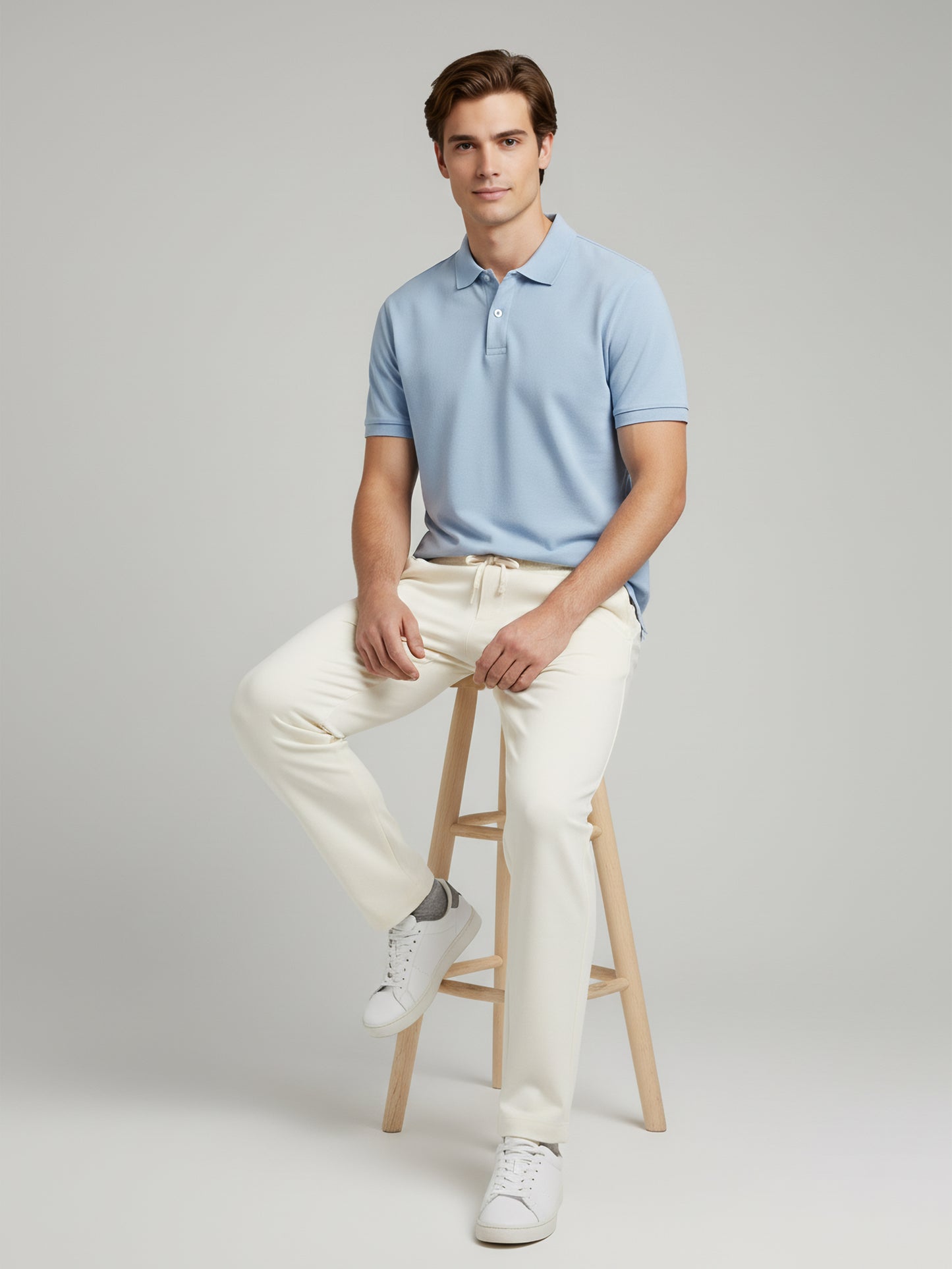 Celio Men  Cream Solid straight-fit Poly-Blend Trousers