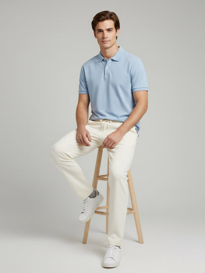 Celio Men  Cream Solid straight-fit Poly-Blend Trousers