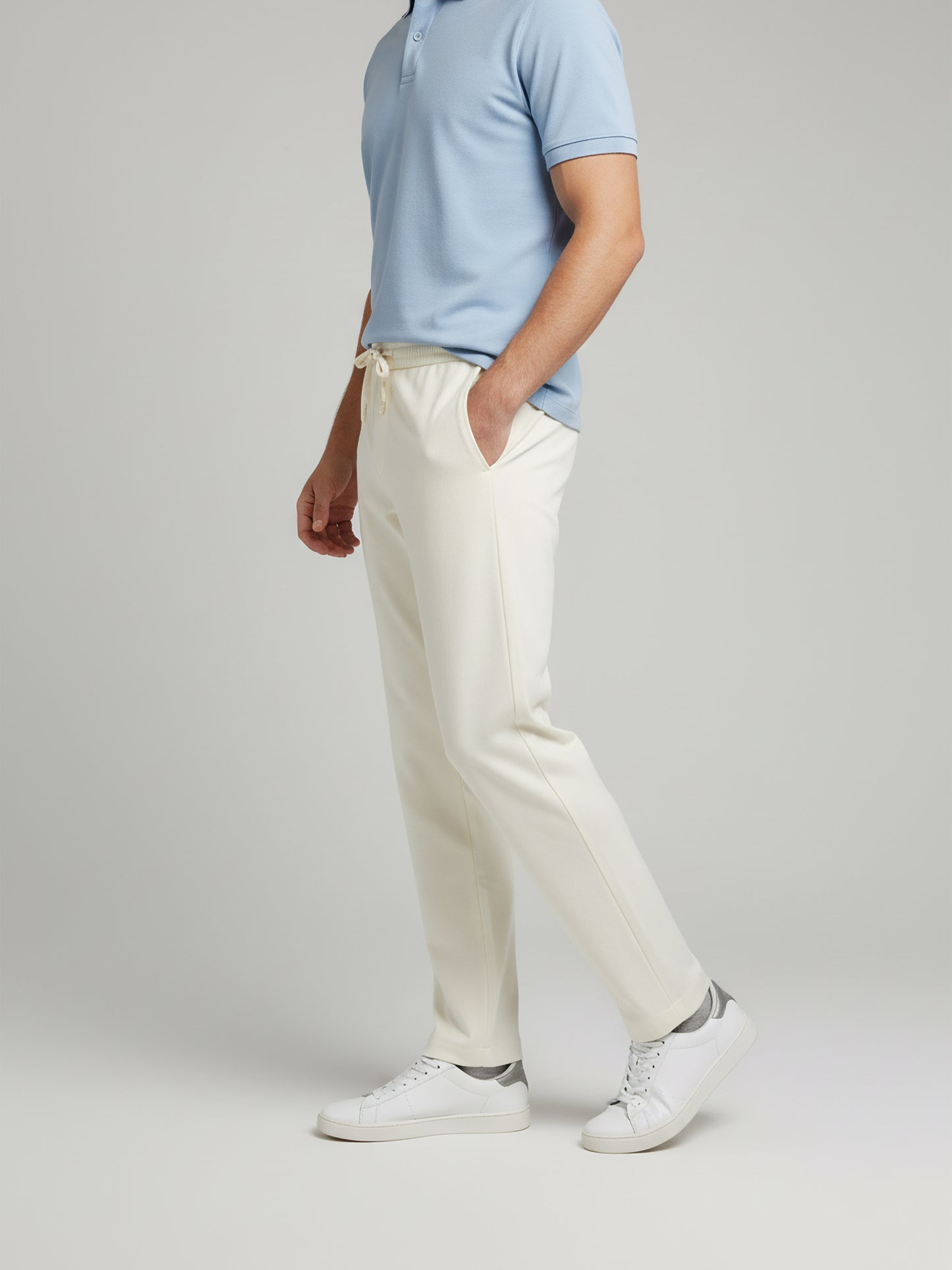 Celio Men  Cream Solid straight-fit Poly-Blend Trousers