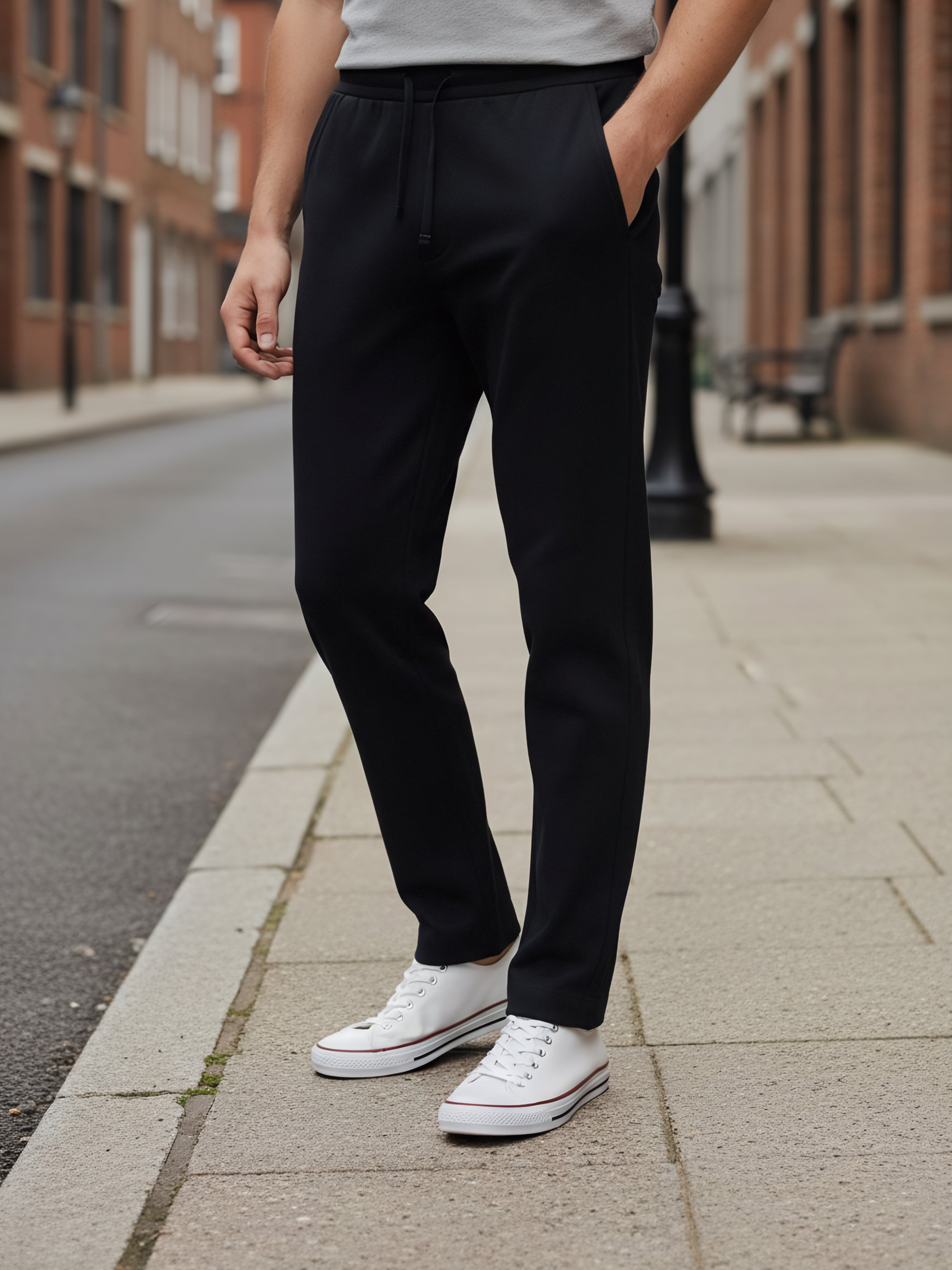 Celio* Men  Navy Blue Solid straight-fit Poly-Blend Trousers