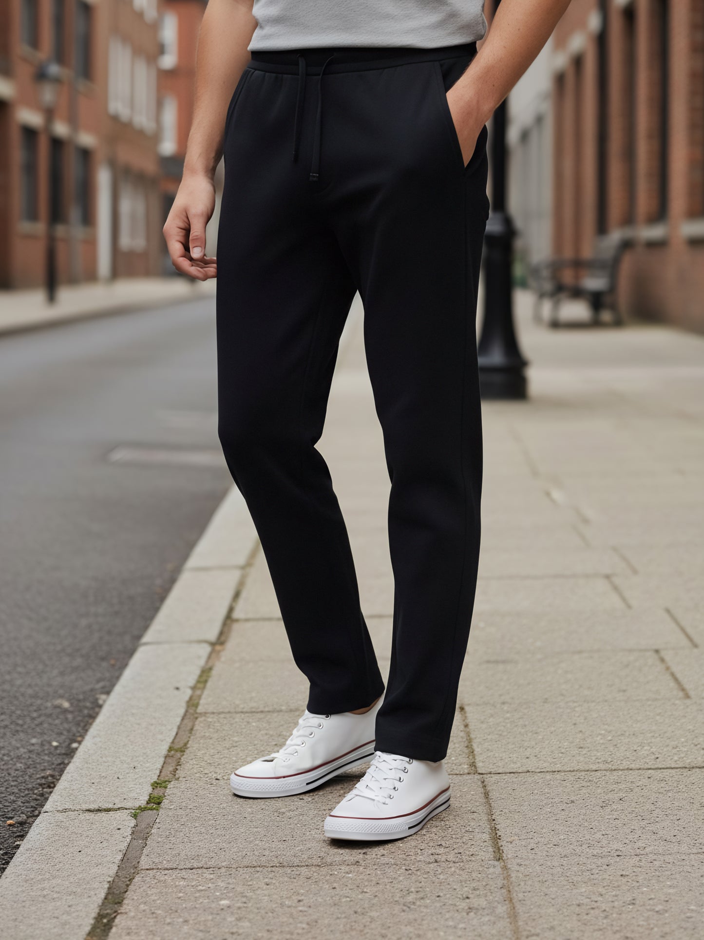 Celio* Men  Navy Blue Solid straight-fit Poly-Blend Trousers