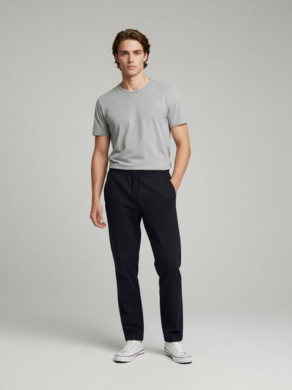 Celio* Men  Navy Blue Solid straight-fit Poly-Blend Trousers