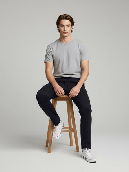 Celio* Men  Navy Blue Solid straight-fit Poly-Blend Trousers