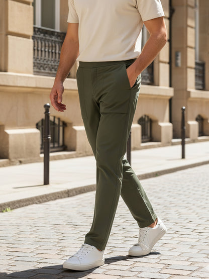 Celio* Men Olive Solid Regular Fit Nylon Trousers