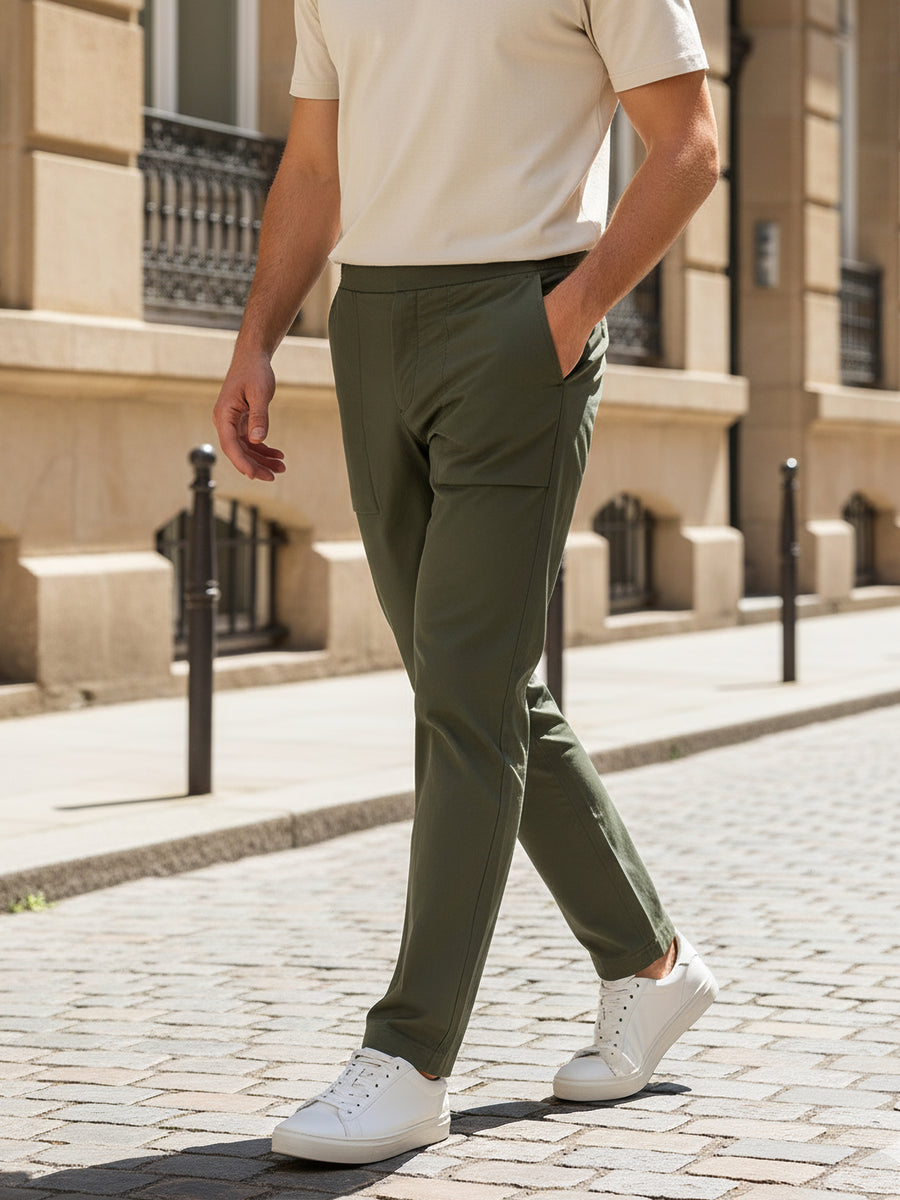 Celio* Men Olive Solid Regular Fit Nylon Trousers