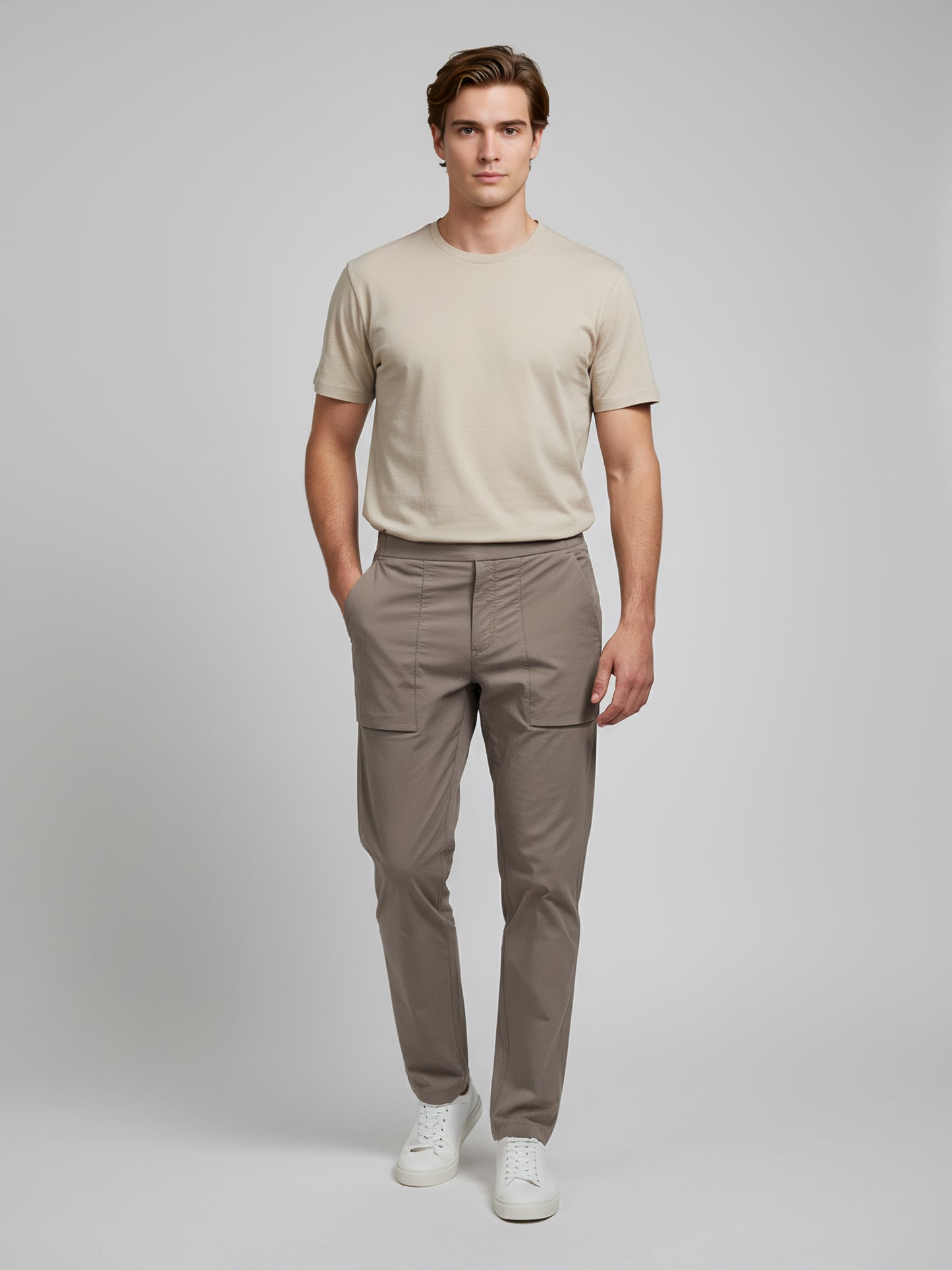 Celio* Men Beige Solid Regular Fit Nylon Trousers