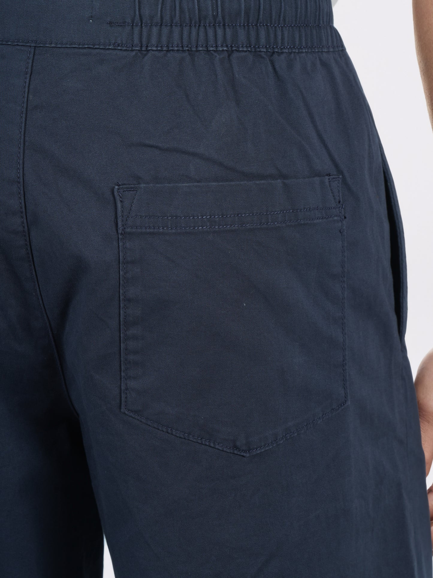 Celio* Men Navy Blue Solid Loose Fit Cotton-Lycra-Blend Trousers