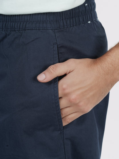 Celio* Men Navy Blue Solid Loose Fit Cotton-Lycra-Blend Trousers