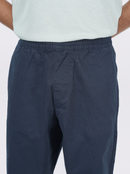 Celio* Men Navy Blue Solid Loose Fit Cotton-Lycra-Blend Trousers