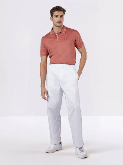 Celio* Men White Solid Loose Fit Cotton-Lycra-Blend Trousers