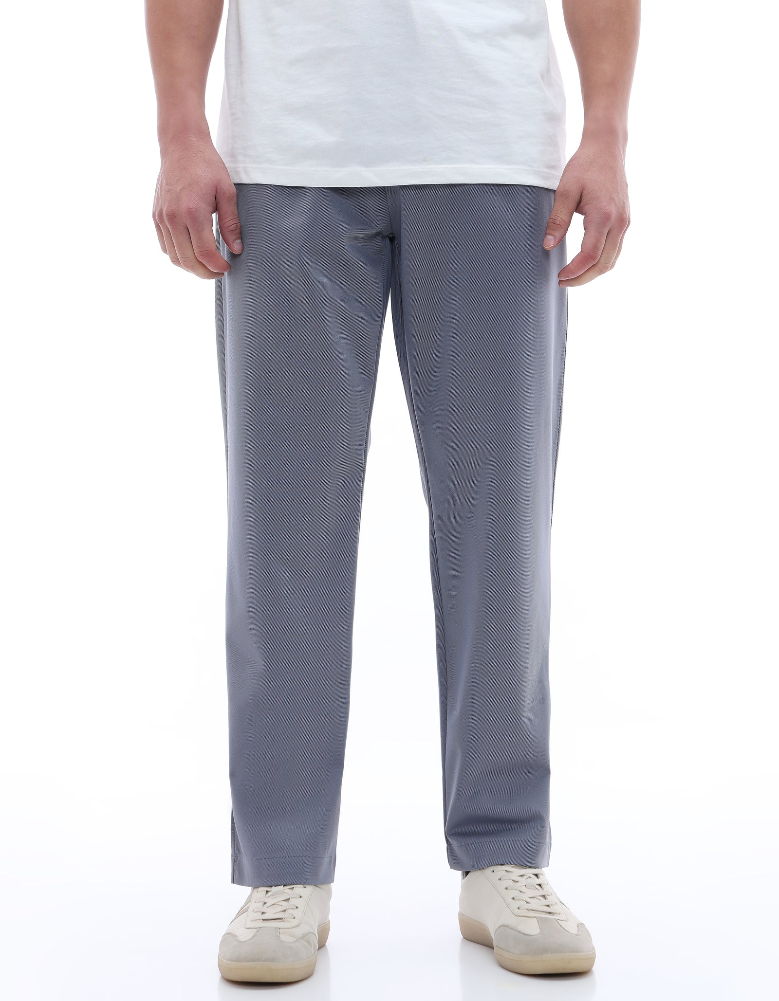 Celio* Men Grey Solid Slim Fit Polyester Trousers