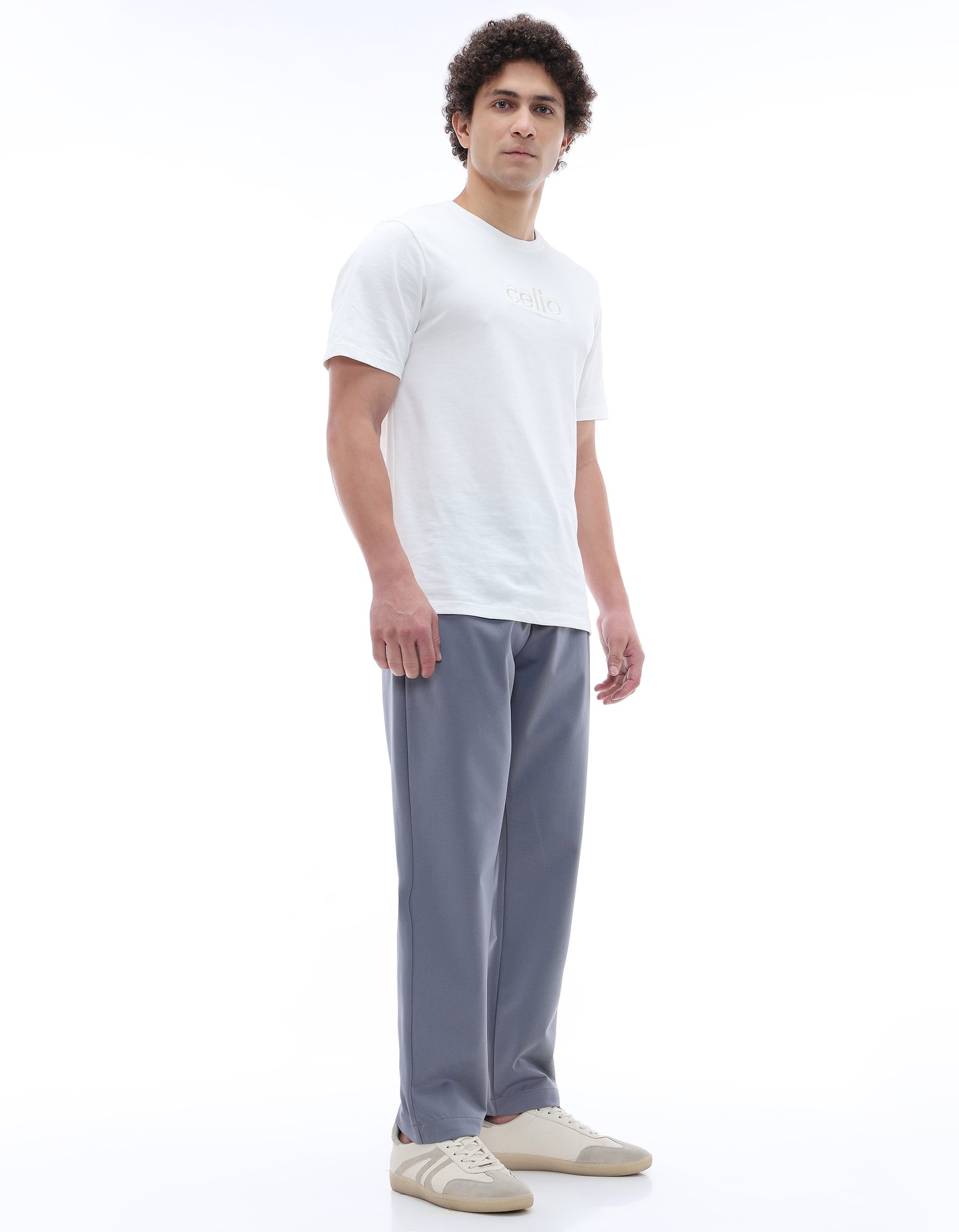 Celio* Men Grey Solid Slim Fit Polyester Trousers