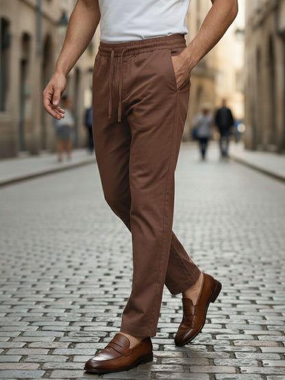 Celio* Men Brown Solid Slim Fit Polyester Trousers