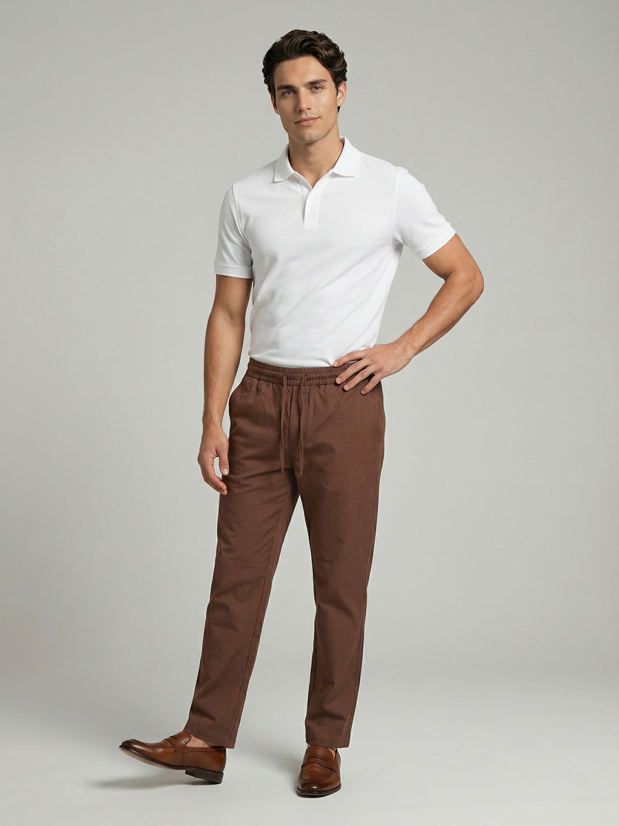 Celio* Brown Solid Men Slim Fit Polyester Trousers