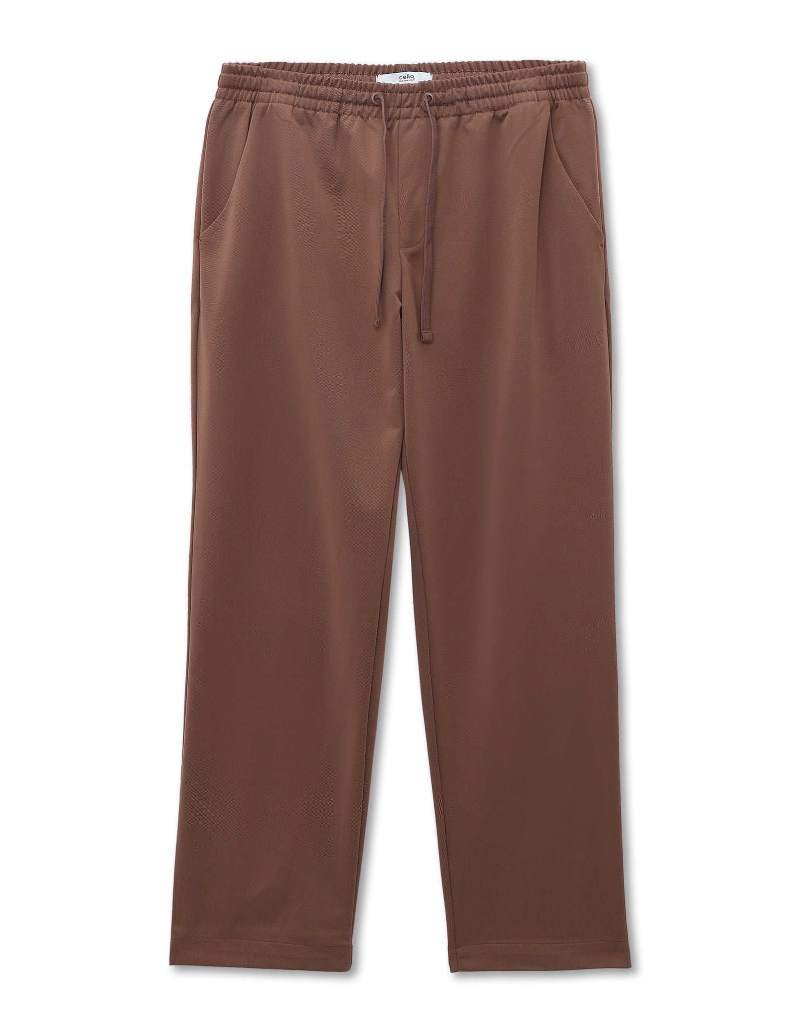 Celio* Brown Solid Men Slim Fit Polyester Trousers