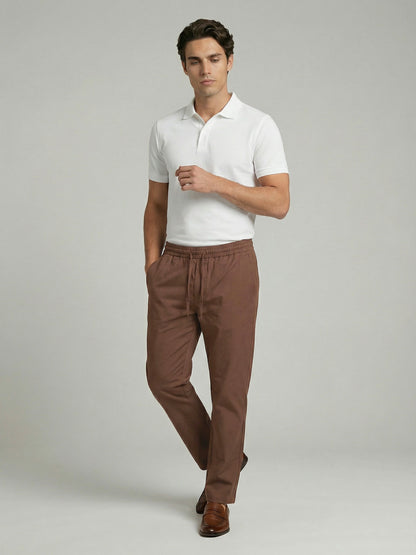 Celio* Men Brown Solid Slim Fit Polyester Trousers