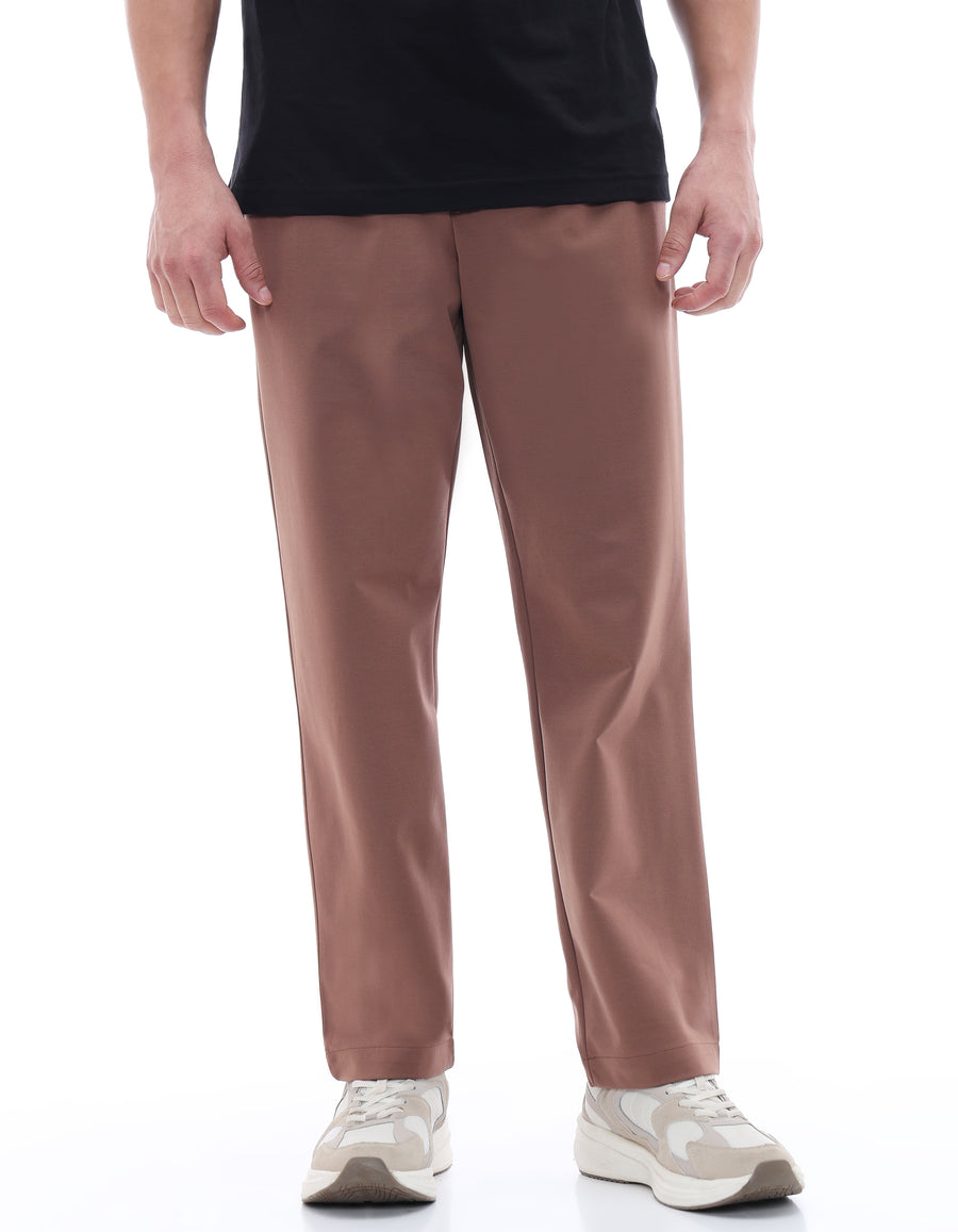 Celio* Brown Solid Men Slim Fit Polyester Trousers