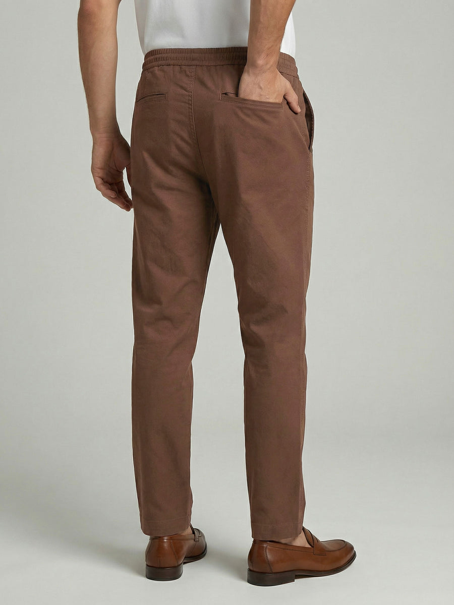 Celio* Brown Solid Men Slim Fit Polyester Trousers