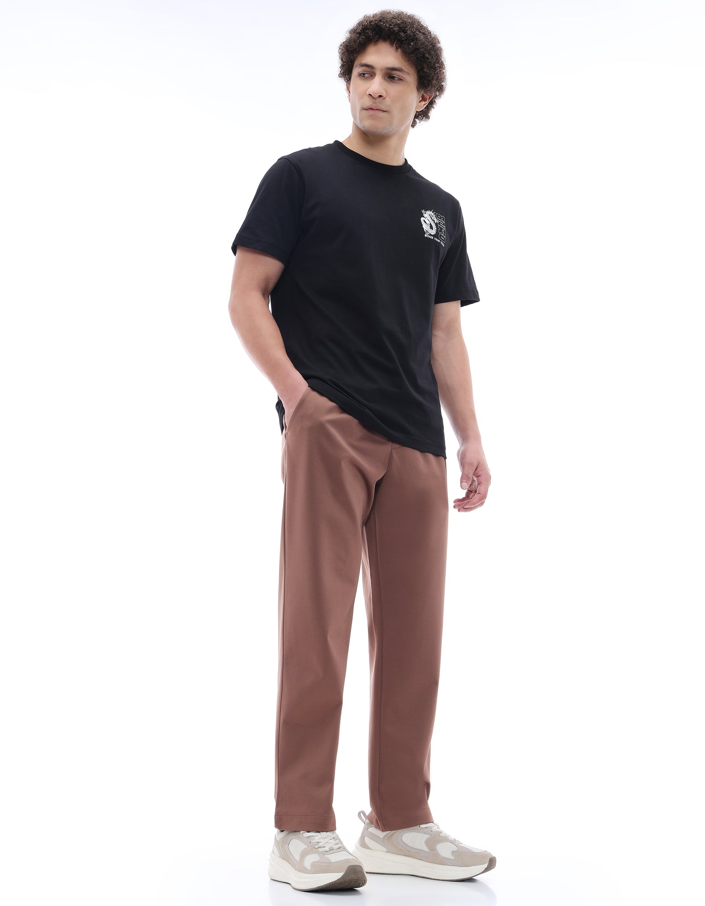 Celio* Brown Solid Men Slim Fit Polyester Trousers