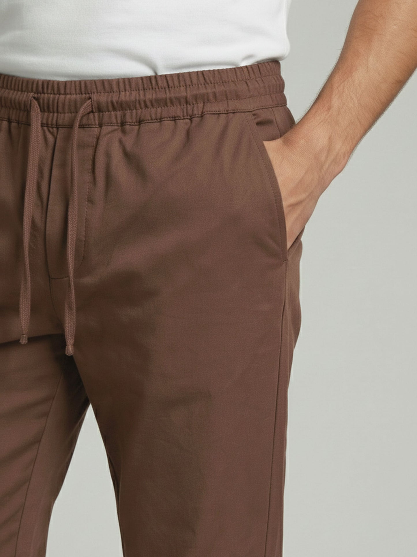 Celio* Men Brown Solid Slim Fit Polyester Trousers