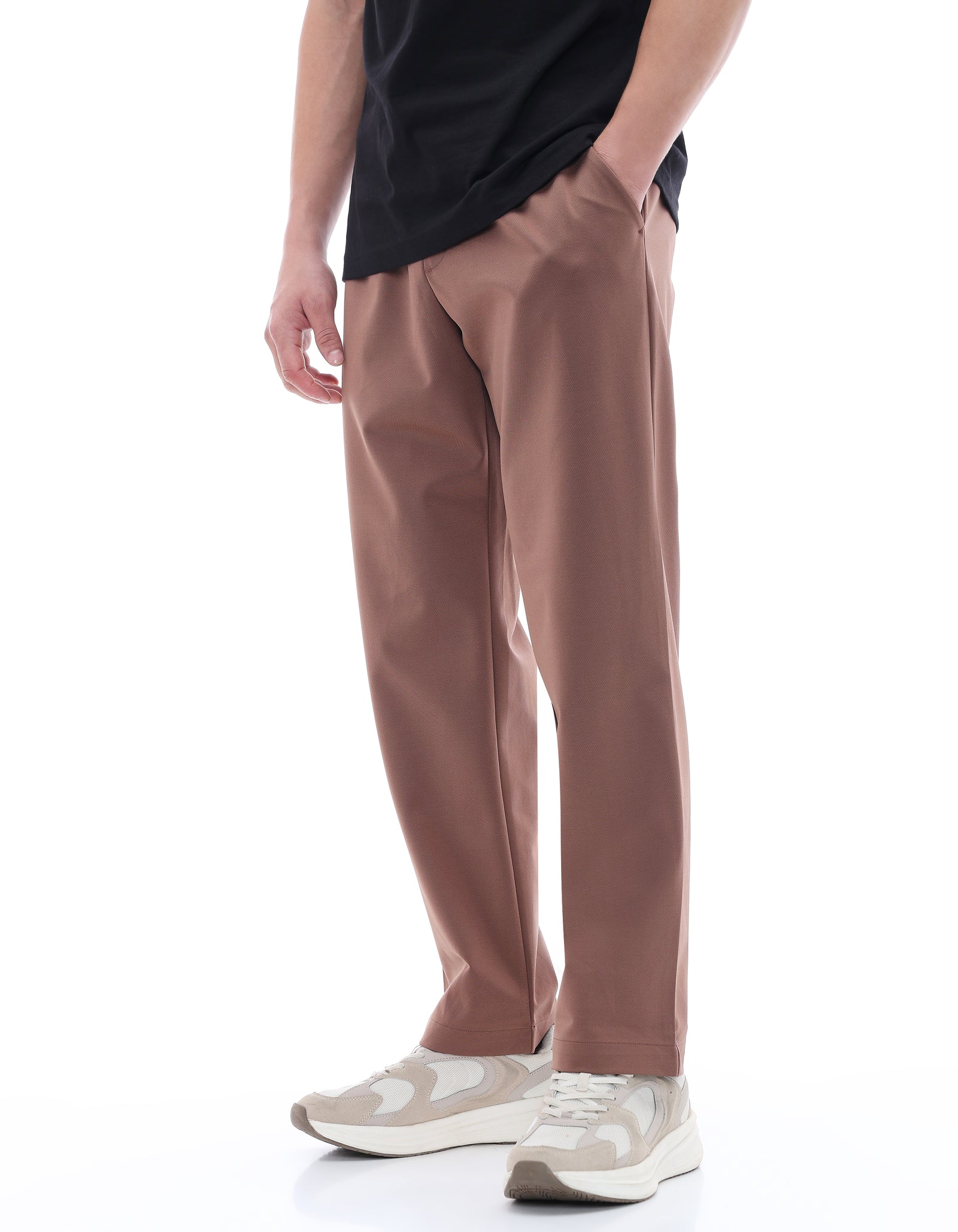 Celio* Brown Solid Men Slim Fit Polyester Trousers