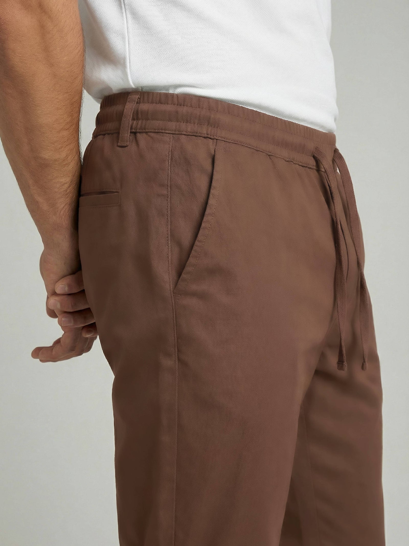 Celio* Brown Solid Men Slim Fit Polyester Trousers