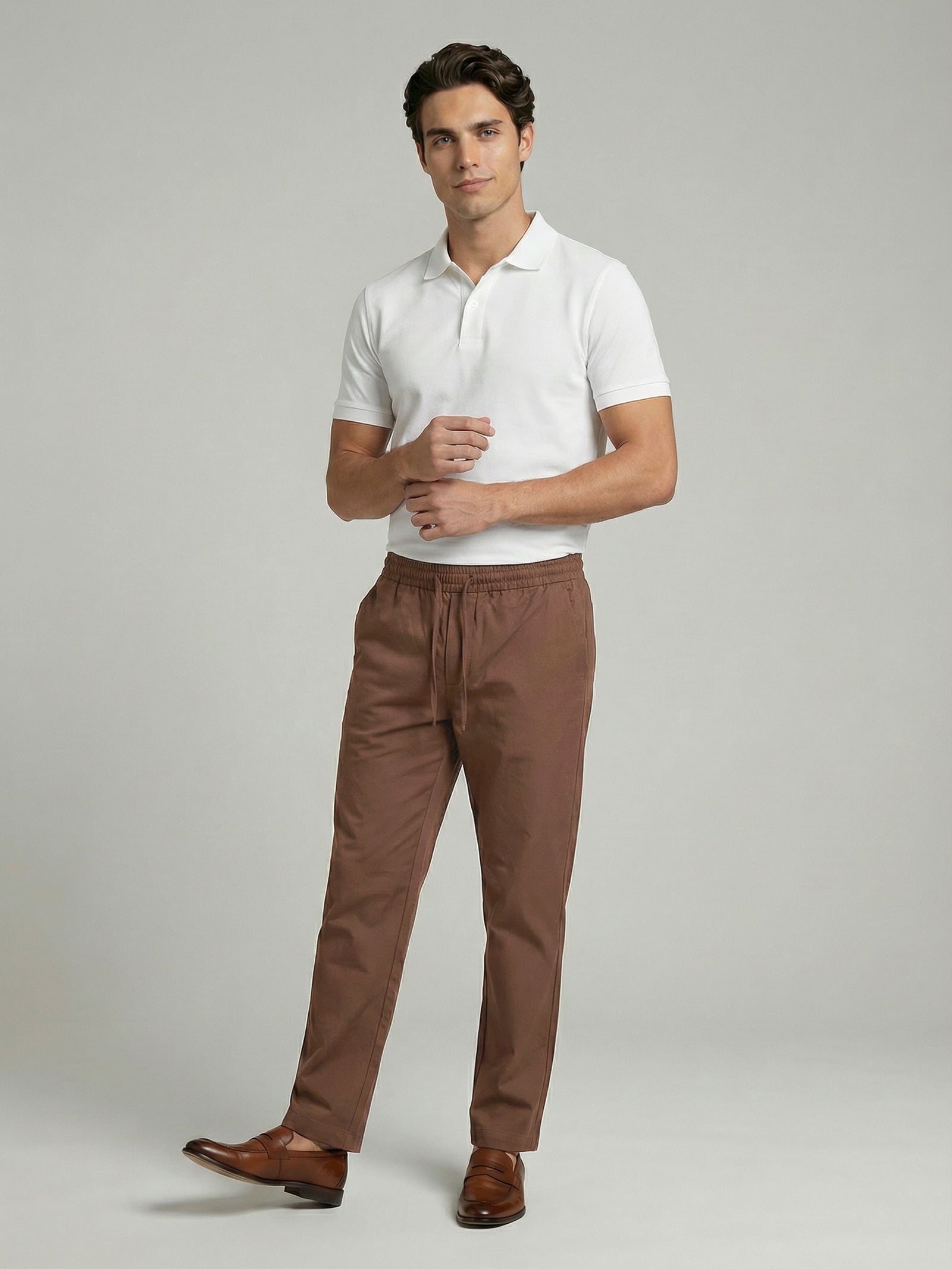 Celio* Brown Solid Men Slim Fit Polyester Trousers