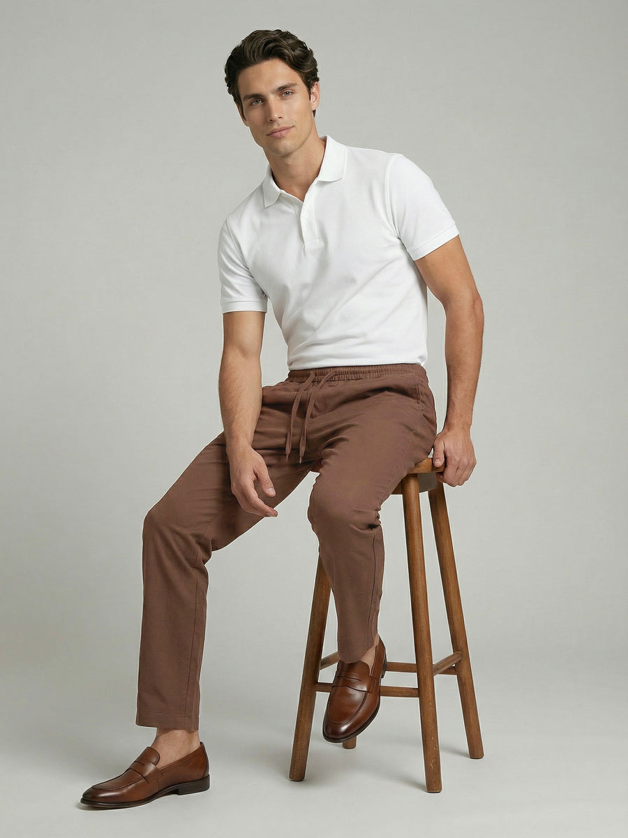 Celio* Brown Solid Men Slim Fit Polyester Trousers
