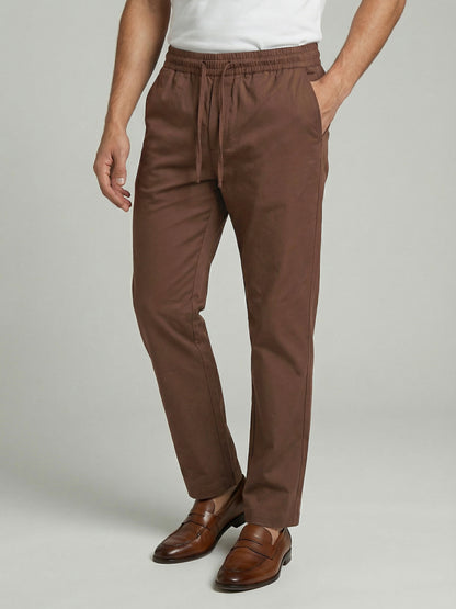 Celio* Men Brown Solid Slim Fit Polyester Trousers