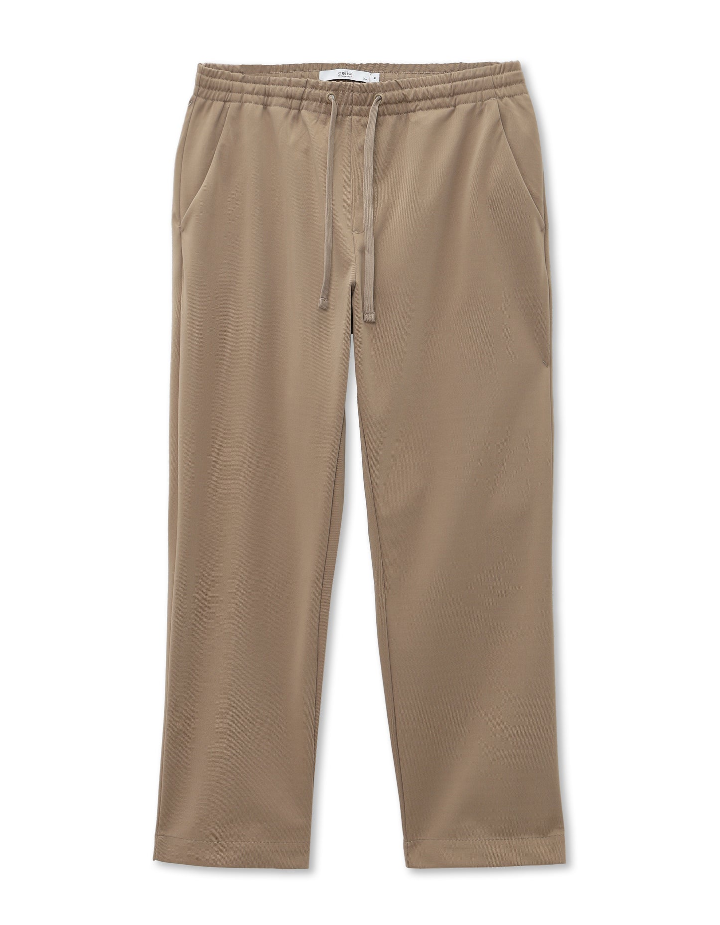 Celio Men Beige Solid Slim Fit Poly-Blend Trousers
