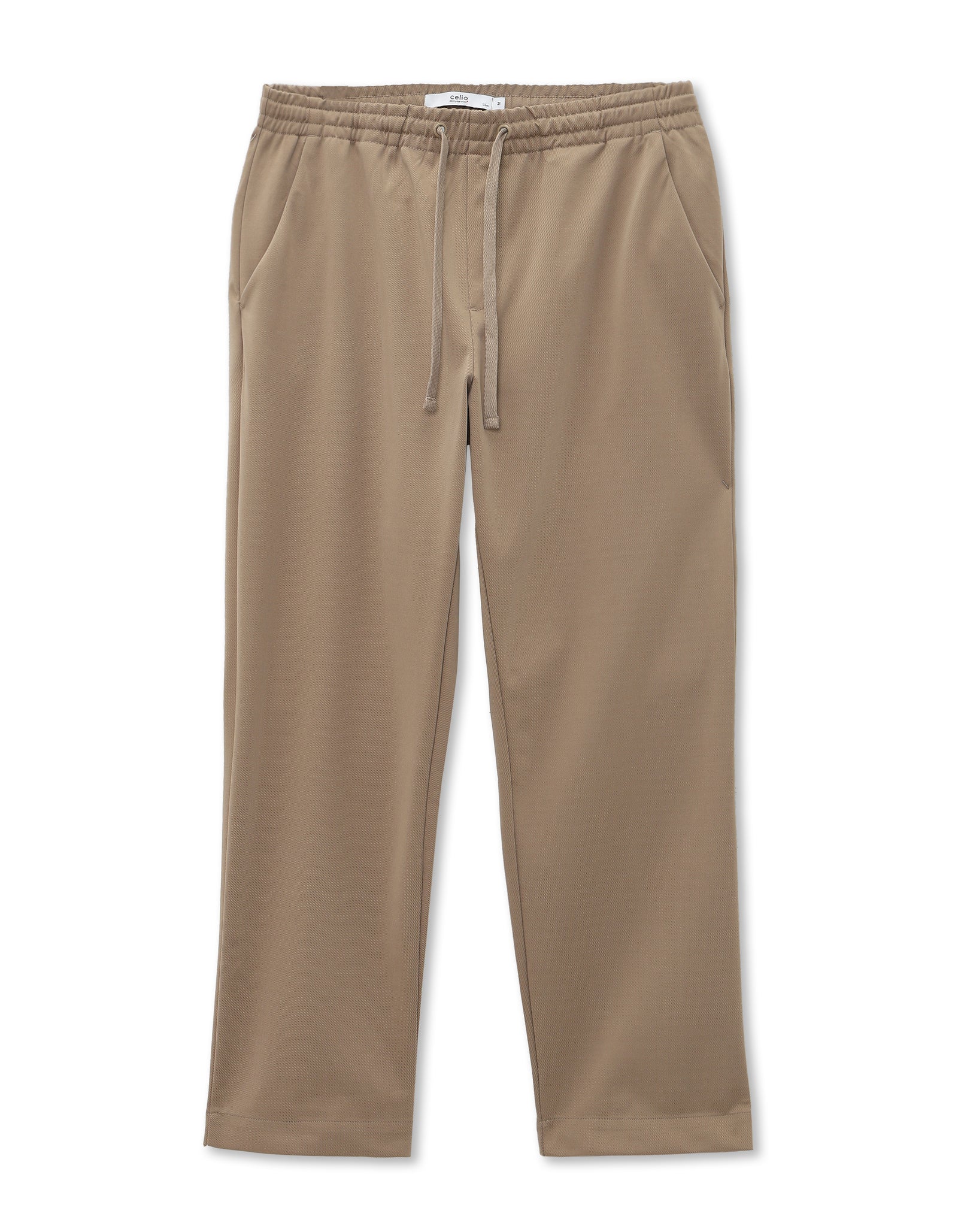 Celio Men Beige Solid Slim Fit Poly-Blend Trousers