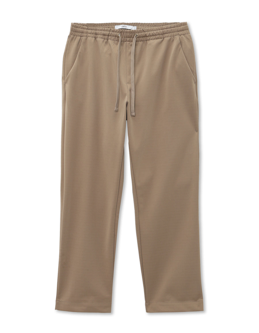 Celio Men Beige Solid Slim Fit Poly-Blend Trousers
