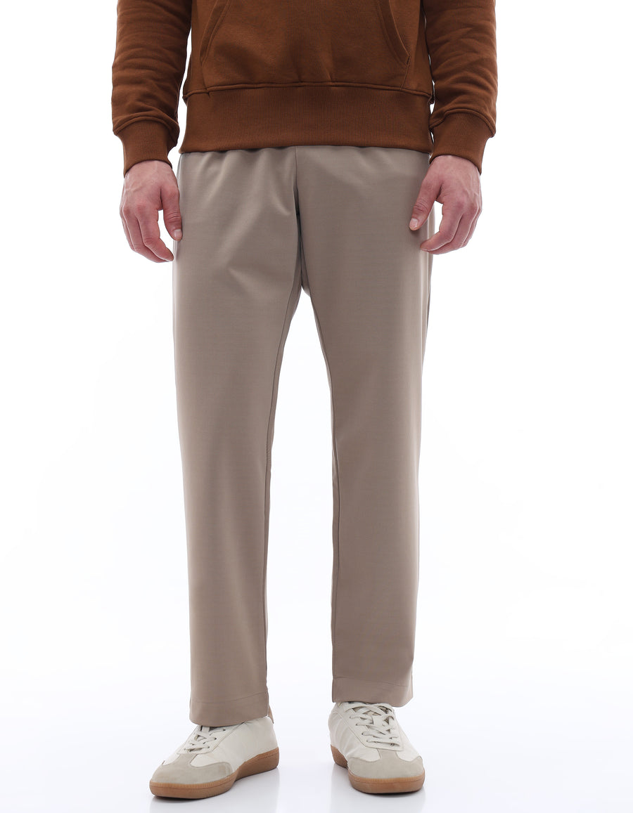 Celio Men Beige Solid Slim Fit Poly-Blend Trousers