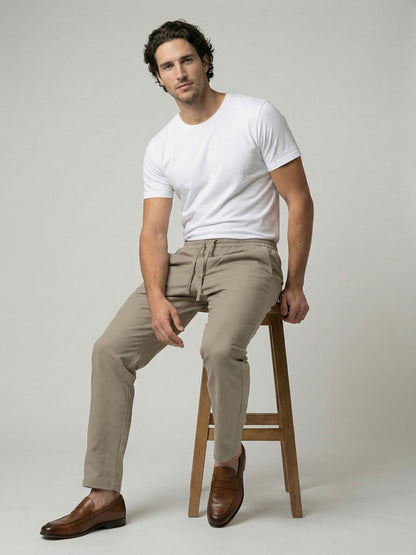 Celio Men Beige Solid Slim Fit Poly-Blend Trousers