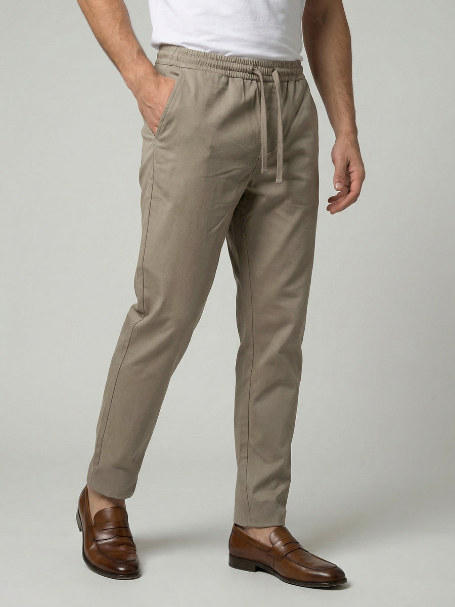 Celio Men Beige Solid Slim Fit Poly-Blend Trousers