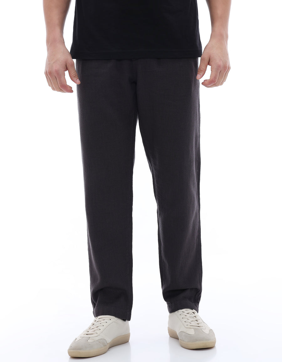 Celio* Men Grey Solid Relaxed Fit Cotton Trousers